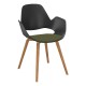 Houe FALK Stuhl mit Armlehne und Holzgestell aus Eiche massiv geölt und Schale: schwarz, Sitzkissen Pine Green