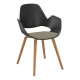 Houe FALK Stuhl mit Armlehne und Holzgestell aus Eiche massiv geölt und Schale: schwarz, Sitzkissen Dark Beige