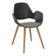 Houe FALK Stuhl mit Armlehne und Holzgestell aus Eiche massiv geölt und Schale: schwarz, Sitzkissen Light Grey