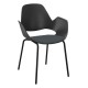 Houe FALK Stuhl mit Armlehne und Rohrbeine und Schale: schwarz, Sitzkissen Dark Grey