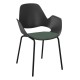 Houe FALK Stuhl mit Armlehne und Rohrbeine und Schale: schwarz, Sitzkissen Dark Green