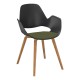Houe FALK Stuhl mit Armlehne und Holzgestell aus Eichenfurnier und Schale: schwarz, Sitzkissen Pine Green