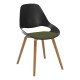 Houe FALK Stuhl mit tiefer Armlehne und Gestell aus Eiche massiv geölt und Schale: schwarz, Sitzkissen Pine Green