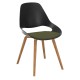 Houe FALK Stuhl mit tiefer Armlehne und Holzgestell aus Eichenfurnier und Schale: schwarz, Sitzkissen Pine Green