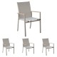4x Stern Stapelsessel New Levanto Aluminium greige Textilen Sesam Teakarmlehnen
