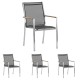 4x ZEBRA Stapelsessel One dark grey, Gestell Edelstahl gebürstet und Textilen mit Teakarmlehnen