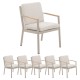 Lola 6x Monaco Sessel mit Teak-Armlehnen / Aluminium Sand Teak / Rope Ivory / Kissen Beige Sunproof®