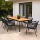 Lola Gartenmöbel-Set Lisbon Alu 7-tlg. Graphite / Rope Carbon / Kissen Pepper mit Ausziehtisch Jazz 214,5/296 cm Anthrazit mit Teakplatte