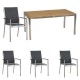 Stern Ausziehtisch 162/220x90 cm Edelstahl/Teak mit 4 Edelstahlstühle silbergrau 5-teilig 