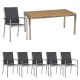 Stern Ausziehtisch 162/220x90 cm Edelstahl/Teak mit 6 Edelstahlstühle silbergrau 5-teilig 
