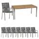 Stern Ausziehtisch 162/220x90 cm Edelstahl/Teak mit 8 Edelstahlstühle/ ROPE dark grey 9-teilig
