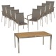 Komplettset STERN Ausziehtisch 162/220x90 cm Edelstahl mit Teakplatte und 8x Stapelsessel CARDIFF Edelstahl mit Bezug taupe