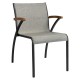 Stern Stapelsessel Laris Aluminium schwarz matt/Bezug Textilen Leinen grau/Teakarmlehnen