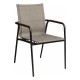 Stern Stapelsessel Vento Aluminium schwarz matt Textilen Leinen grau/Teakarmlehnen