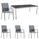 Stern Tisch 160x90 cm Edelstahl Tischplatte Silverstar 2.0 Slate mit 4 Stapelsessel Edelstahl Silbergrau