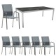 Stern Tisch 200x100 cm Edelstahl Tischplatte Silverstar 2.0 Slate mit 6 Stapelsessel Edelstahl silbergrau