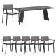 Zebra Tisch Ajax 230x100 cm, Stahl pulverbeschichtet graphite mit 6x Yobex Stapelsessel Geflecht Alu graphite