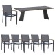 Zebra Tisch Ajax Platte HPL beton auf teak mit 6x Alex Stapelsessel Alu graphite