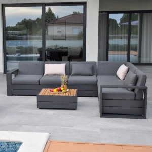 Lola Lounge Set 5-teilig Aluminium graphite pulverbeschichtet inkl. 2x Armlehnen und Tuvatextil dark grey Kissen