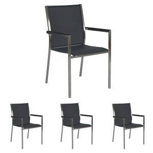 4x Stern Stapelsessel Polaris, Edelstahl mit Textilenbezug silbergrau und Aluminiumarmlehnen schwarz