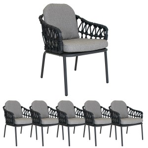 Lola 6x Lisbon Rope Sessel Aluminium Graphite/ Rope Carbon/ Kissen Pepper Sunproof®