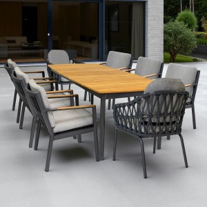 Lola Gartenmöbel-Set Monaco Alu 9-tlg. mit Ausziehtisch Jazz 214,5/ 296 cm Anthrazit mit Teakplatte