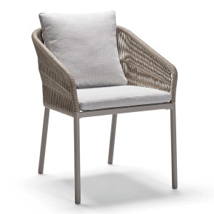 Stern Stapelsessel Jella Aluminium warmgrau Kordel warmgrau Kissenset 100% Polyacryl perlgrau