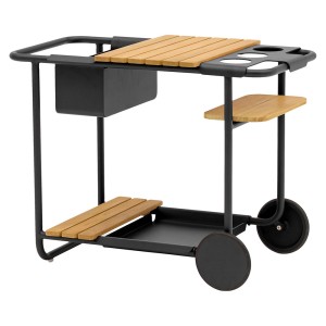 Zebra Somerset Trolley Alu pulverbeschichtet graphite, bestehend aus Gestell, Teaktablett fest, Flaschenhalter, Getränkekühler (Eisfach), Teaktablett groß, Teaktablett klein, Alutablett groß