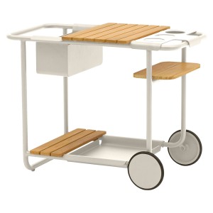 Zebra Somerset Trolley Alu pulverbeschichtet light taupe, bestehend aus Gestell, Teaktablett fest, Flaschenhalter, Getränkekühler (Eisfach), Teaktablett groß, Teaktablett klein, Alutablett groß
